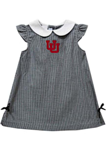 Vive La Fete Utah Utes Baby Girls Black Gingham Short Sleeve Dress