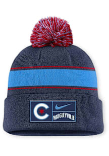 Nike Chicago Cubs Blue City Connect Peak Cuffed Pom Mens Knit Hat