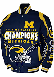 Mens Michigan Wolverines Football Commemorative Cotton Twill Heavyweight Jacket - Navy Blue