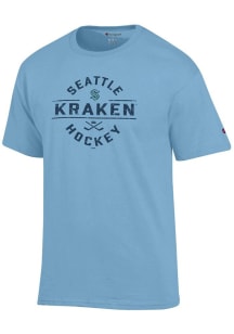 Champion Seattle Kraken Light Blue Round Font Graphic Jersey Short Sleeve T Shirt