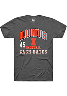 Zach Bates Illinois Fighting Illini Dark Grey NIL Arch Logo Short Sleeve Player T Shirt