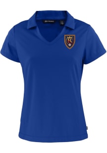 Cutter and Buck Real Salt Lake Womens Blue Daybreak V Neck Short Sleeve Polo Shirt