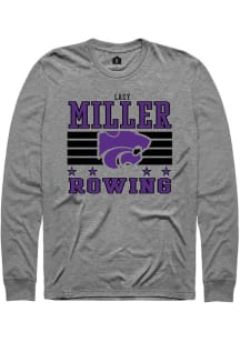 Lacy Miller Mens Grey K-State Wildcats NIL Striped Long Sleeve Player T Shirt
