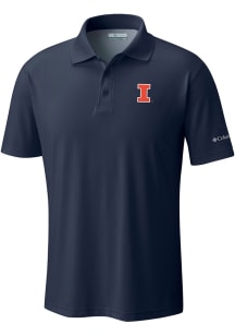 Mens Illinois Fighting Illini Navy Blue Columbia Heat Seal Low Drag Offshore Short Sleeve Polo Shi..