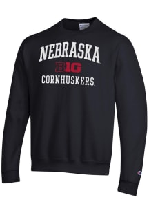 Mens Nebraska Cornhuskers Black Champion Big Ten Powerblend Crew Sweatshirt