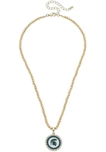 Pave Disc Michigan State Spartans Womens Necklace - Gold