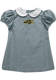 Vive La Fete North Dakota State Bison Baby Girls Green Gingham Collar Short Sleeve Dress