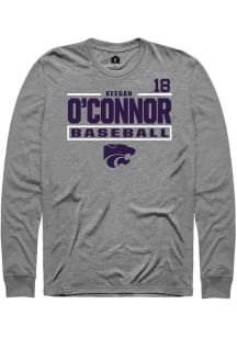 Keegan O'Connor Mens Graphite K-State Wildcats NIL Stacked Box Long Sleeve Player T Shirt