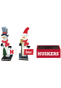 Red Nebraska Cornhuskers Wooden Snowmen Decor