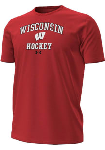 Wisconsin Badgers Red Under Armour Hockey Performance Short Sleeve T Shirt