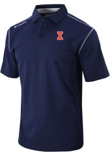 Mens Illinois Fighting Illini Navy Blue Columbia Heat Seal Omni Wick Shotgun Short Sleeve Polo Shi..