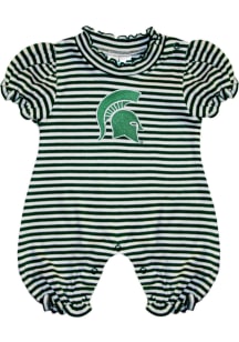 Michigan State Spartans Baby Green Stripe Puff Sleeve Short Sleeve One Piece