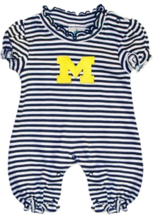 Michigan Wolverines Baby Navy Blue Stripe Puff Sleeve Short Sleeve One Piece