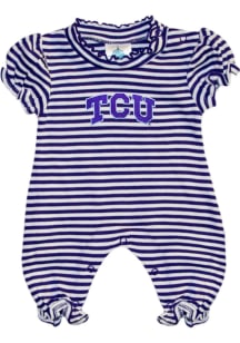 TCU Horned Frogs Baby Purple Stripe Puff Sleeve Short Sleeve One Piece