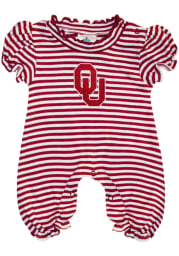 Oklahoma Sooners Baby Crimson Stripe Puff Sleeve Short Sleeve One Piece