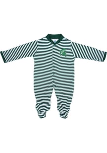 Baby Green Michigan State Spartans Striped Footed Loungewear One Piece Pajamas