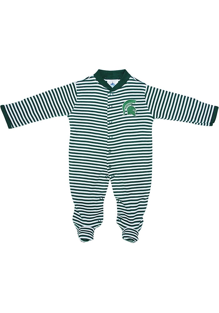 Michigan State Spartans Baby Green Striped Footed Loungewear One Piece Pajamas