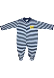 Michigan Wolverines Baby Navy Blue Striped Footed Loungewear One Piece Pajamas