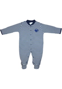 Penn State Nittany Lions Baby Navy Blue Striped Footed Loungewear One Piece Pajamas