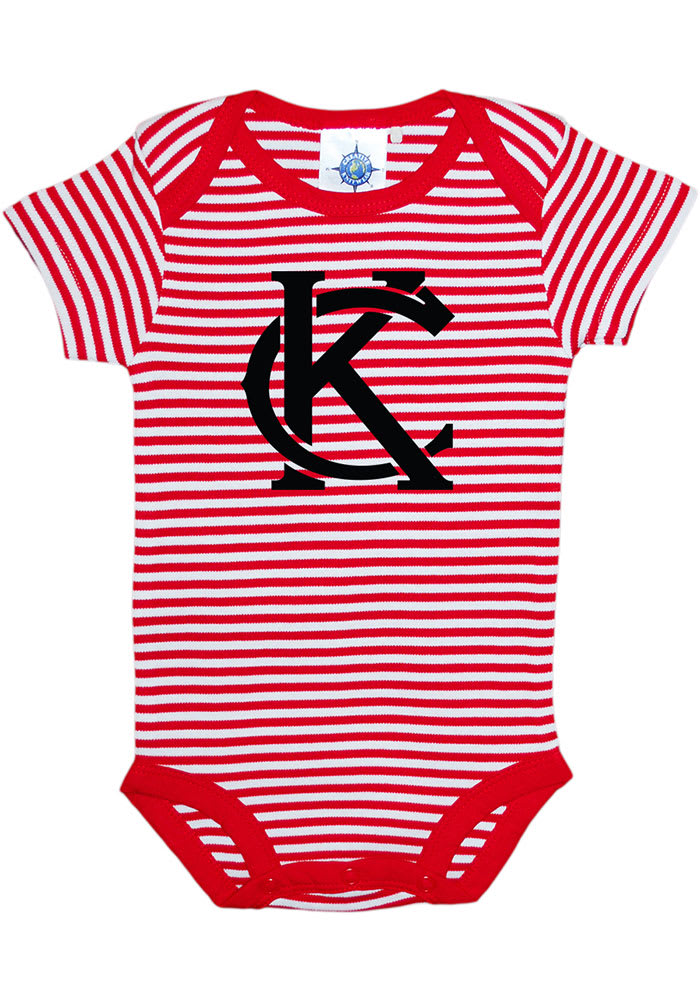 Kansas City Baby Red Stripes Monogram Short Sleeve One Piece