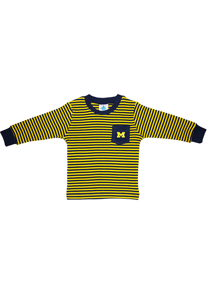 Michigan Wolverines Toddler Navy Blue Striped Pocket Long Sleeve T-Shirt
