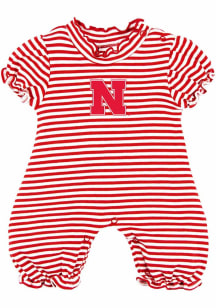 Nebraska Cornhuskers Baby Red Stripe Puff Sleeve Short Sleeve One Piece