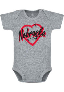 Nebraska Cornhuskers Baby Grey Air Brush Heart Short Sleeve One Piece