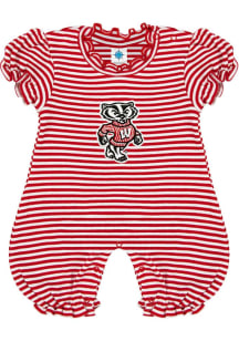 Baby Red Wisconsin Badgers Stripe Puff Sleeve Short Sleeve One Piece