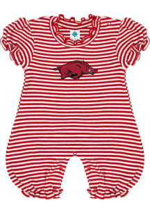 Arkansas Razorbacks Baby Cardinal Stripe Puff Sleeve Short Sleeve One Piece