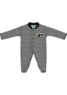 Baby Black Purdue Boilermakers Striped Loungewear One Piece Pajamas