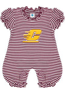 Central Michigan Chippewas Baby Maroon Stripe Puff Sleeve Short Sleeve One Piece