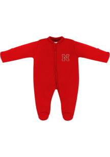 Baby Red Nebraska Cornhuskers Fleece Footed Long Sleeve One Piece