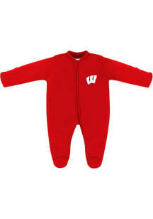 Wisconsin Badgers Baby Red Fleece Footed Long Sleeve One Piece