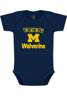 Baby Navy Blue Michigan Wolverines Primary Logo Style Short Sleeve One Piece