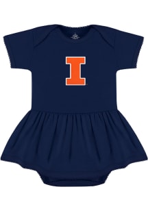 Illinois Fighting Illini Baby Girls Navy Blue Picot Short Sleeve Dress