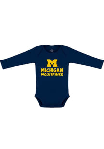 Baby Navy Blue Michigan Wolverines Playful Design Long Sleeve One Piece