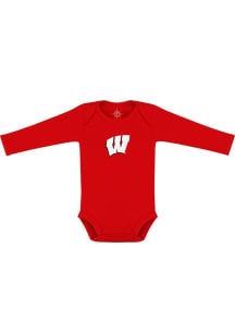 Wisconsin Badgers Baby Red Primary Logo Long Sleeve One Piece