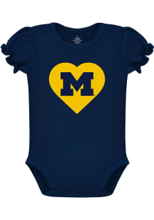 Baby Navy Blue Michigan Wolverines Puff Sleeve Short Sleeve One Piece