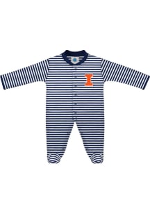 Baby Navy Blue Illinois Fighting Illini Stripe Loungewear One Piece Pajamas