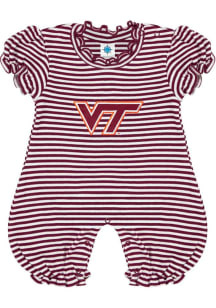 Virginia Tech Hokies Baby Maroon Striped Puff Sleeve Short Sleeve One Piece