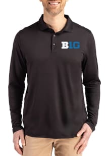 Mens Big Ten Black Cutter and Buck Coastline Long Sleeve Polo Shirt