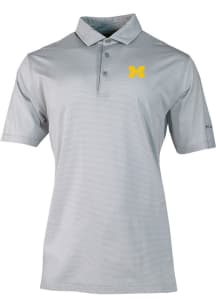 Mens Michigan Wolverines Grey Columbia Heat Seal Double Hit Short Sleeve Polo Shirt