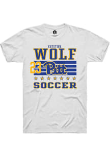 Krystina Wolf Rally Mens White Pitt Panthers NIL Striped Player T Shirt