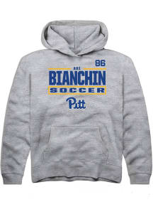 Adi Bianchin Rally Youth Grey Pitt Panthers NIL Stacked Box Long Sleeve Player Hoodie