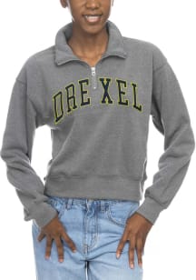 Womens Grey Drexel Dragons Cropped Sport Fleece Qtr Zip