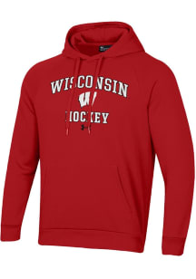 Mens Wisconsin Badgers Red Under Armour Hockey Rival Hooded Sweatshirt