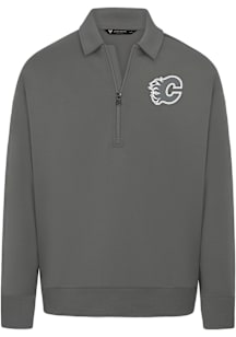 Levelwear Calgary Flames Mens Grey Luxe Signature 1/4 Zip Chenille Logo Long Sleeve Qtr Zip Fashio..