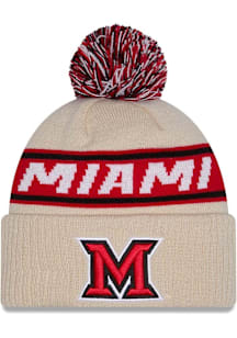 New Era Miami RedHawks Natural DL Team Slogan Pom Cuff Mens Knit Hat