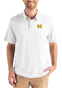 Cutter and Buck Michigan Wolverines Mens White Coastline Eco Short Sleeve Polo
