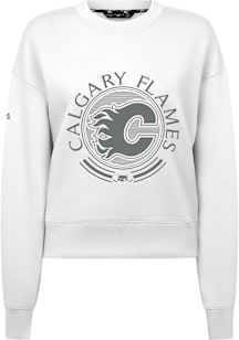 Levelwear Calgary Flames Mens White Sponge Crew Grain Long Sleeve Fashion Sweatshirt